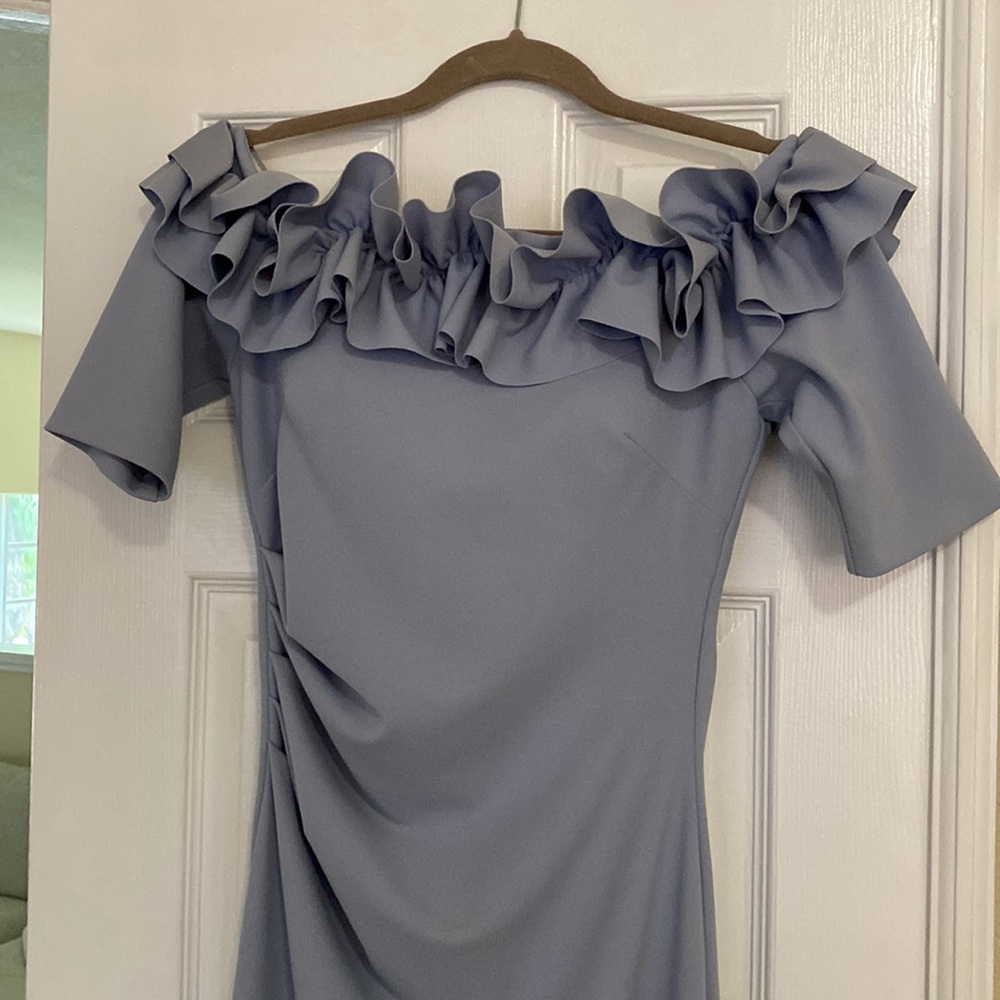 Xscape Long Blue Ruffle Dress - Picture 4 of 8